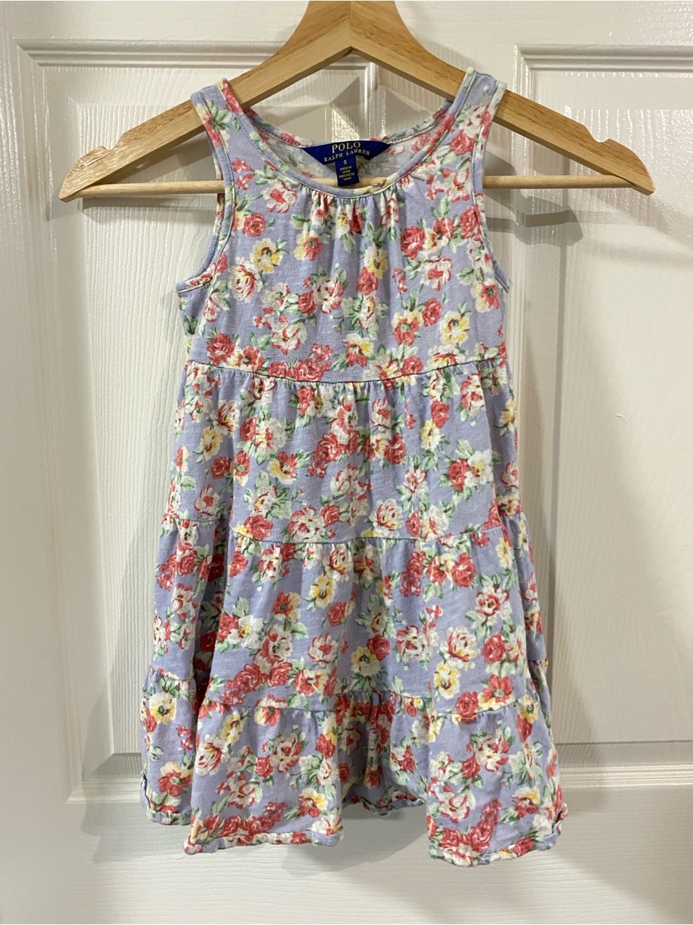 NWOT Polo Ralph Lauren Girls' 5 Lavender Floral Tiered Dress 100% Cotton